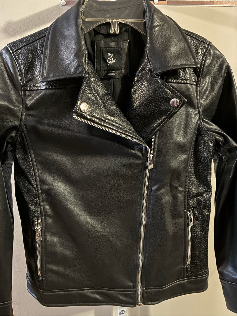 art class Black Faux Leather Moto Jacket with Textured Panels